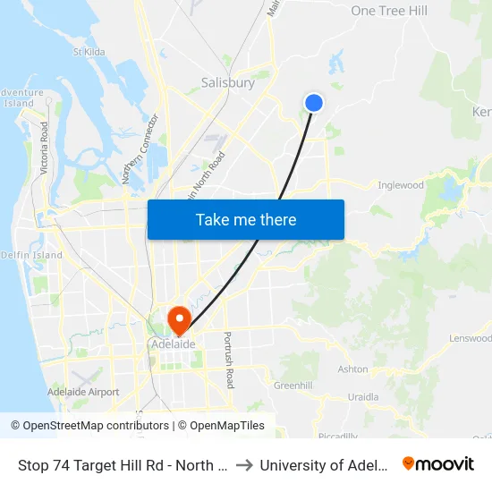 Stop 74 Target Hill Rd - North side to University of Adelaide map