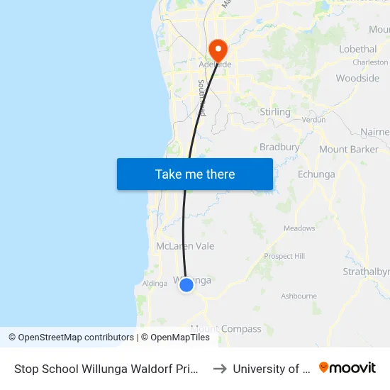 Stop School Willunga Waldorf Primary School Jay Dr to University of Adelaide map