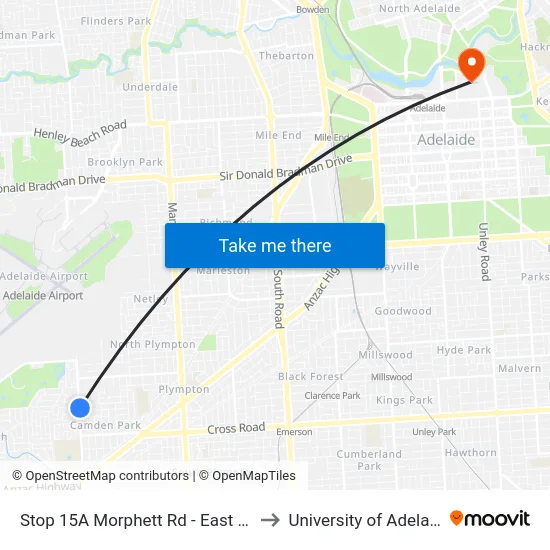 Stop 15A Morphett Rd - East side to University of Adelaide map