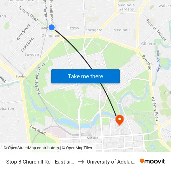 Stop 8 Churchill Rd - East side to University of Adelaide map