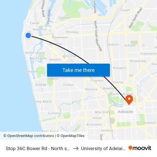 Stop 36C Bower Rd - North side to University of Adelaide map