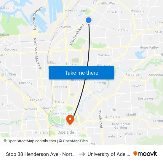 Stop 38 Henderson Ave - North side to University of Adelaide map