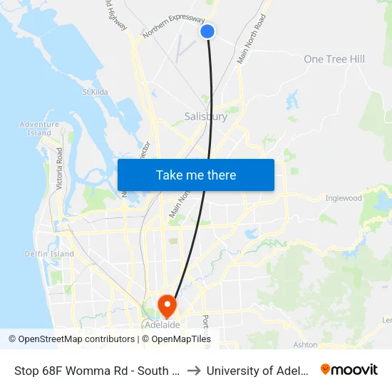 Stop 68F Womma Rd - South side to University of Adelaide map