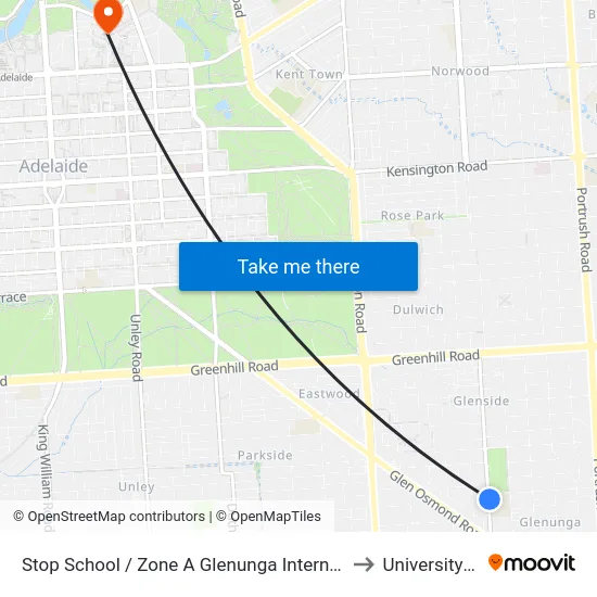 Stop School / Zone A Glenunga International High School Conyngham St to University of Adelaide map