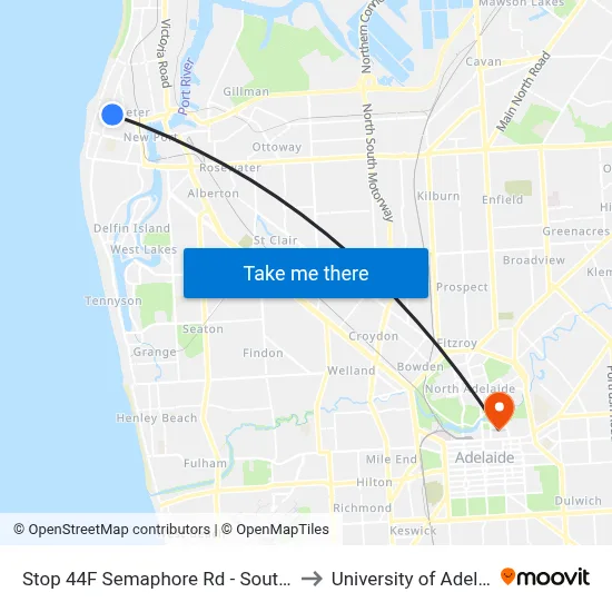 Stop 44F Semaphore Rd - South side to University of Adelaide map
