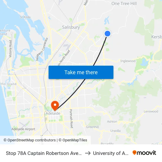 Stop 78A Captain Robertson Ave - South side to University of Adelaide map