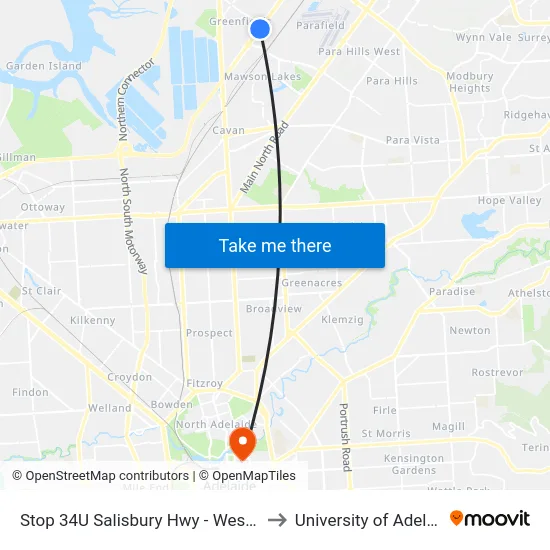Stop 34U Salisbury Hwy - West side to University of Adelaide map