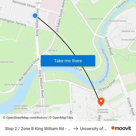 Stop 2 / Zone B King William Rd - North West side to University of Adelaide map