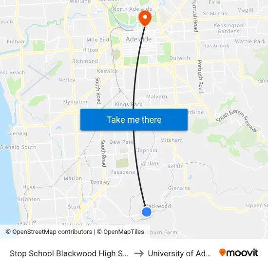 Stop School Blackwood High Set Down to University of Adelaide map