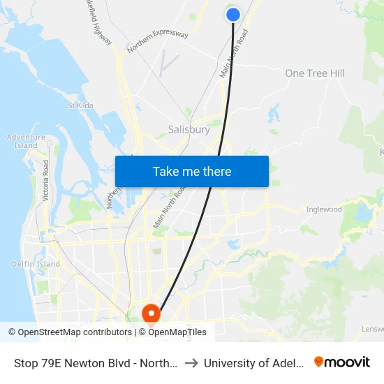 Stop 79E Newton Blvd - North side to University of Adelaide map