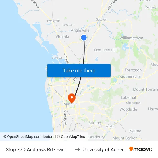 Stop 77D Andrews Rd - East side to University of Adelaide map