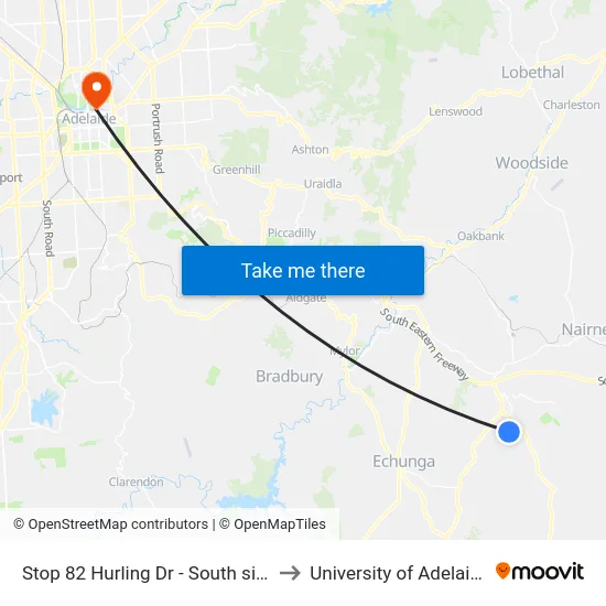 Stop 82 Hurling Dr - South side to University of Adelaide map