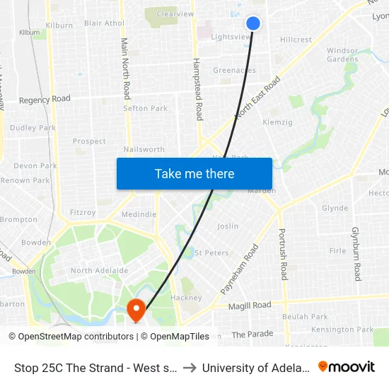 Stop 25C The Strand - West side to University of Adelaide map