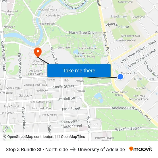 Stop 3 Rundle St - North side to University of Adelaide map