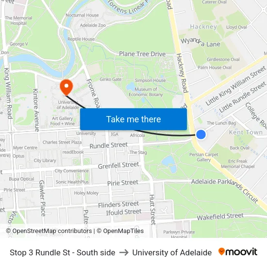 Stop 3 Rundle St - South side to University of Adelaide map
