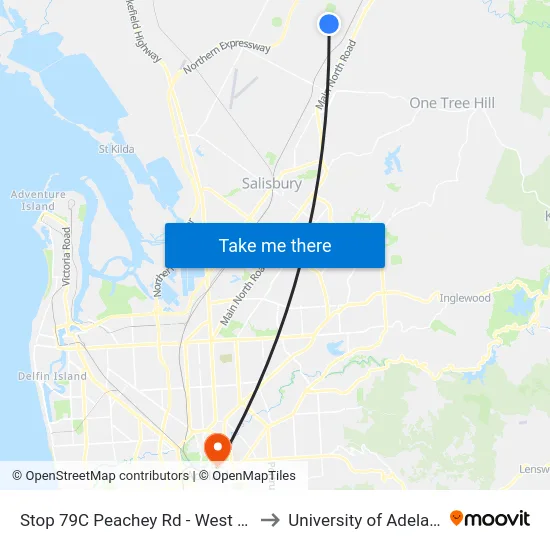 Stop 79C Peachey Rd - West side to University of Adelaide map