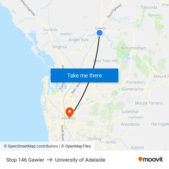 Stop 146 Gawler to University of Adelaide map