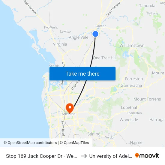 Stop 169 Jack Cooper Dr - West side to University of Adelaide map