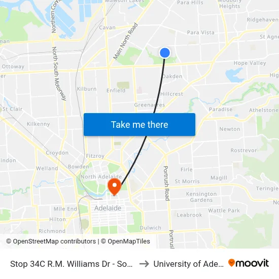 Stop 34C R.M. Williams Dr - South side to University of Adelaide map