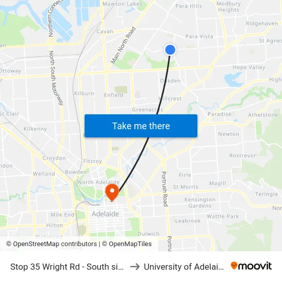 Stop 35 Wright Rd - South side to University of Adelaide map