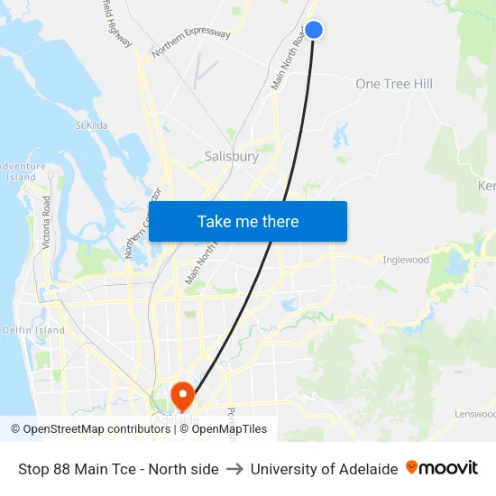 Stop 88 Main Tce - North side to University of Adelaide map