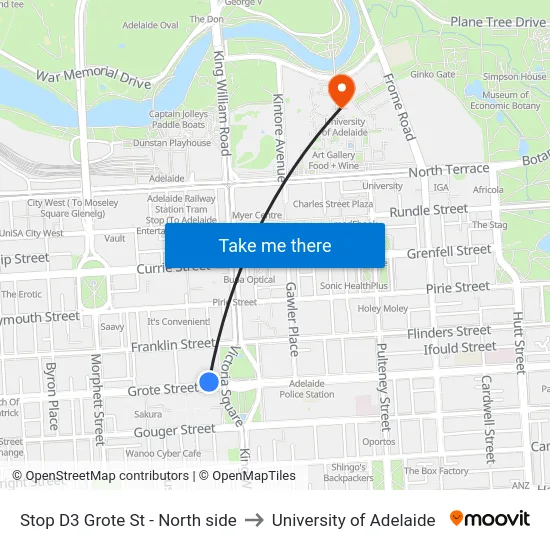 Stop D3 Grote St - North side to University of Adelaide map