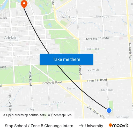 Stop School / Zone B Glenunga International High School Conyngham St to University of Adelaide map