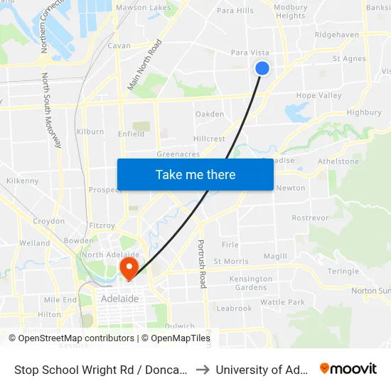 Stop School Wright Rd / Doncaster Ave to University of Adelaide map