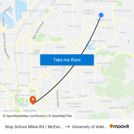 Stop School Milne Rd / McEwin Ave to University of Adelaide map