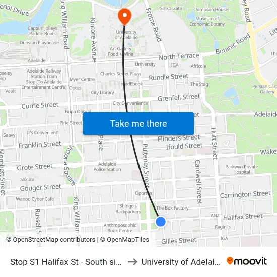 Stop S1 Halifax St - South side to University of Adelaide map