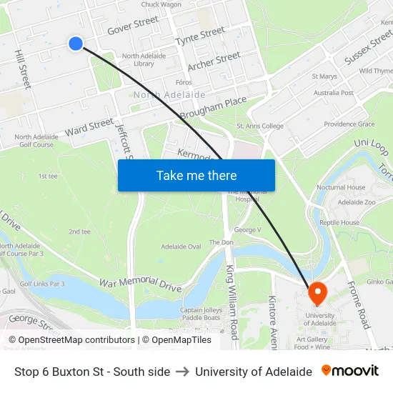 Stop 6 Buxton St - South side to University of Adelaide map