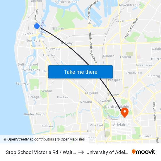 Stop School Victoria Rd / Walton St to University of Adelaide map