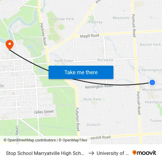 Stop School Marryatville High School Kensington Rd to University of Adelaide map