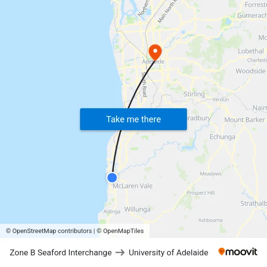 Zone B Seaford Interchange to University of Adelaide map