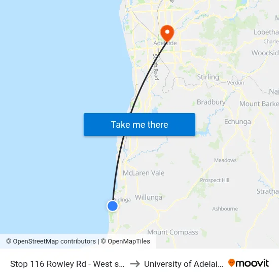 Stop 116 Rowley Rd - West side to University of Adelaide map
