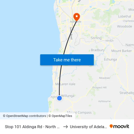 Stop 101 Aldinga Rd - North side to University of Adelaide map