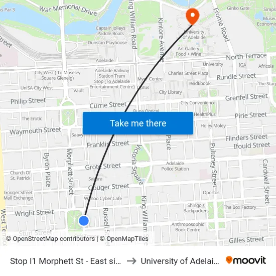 Stop I1 Morphett St - East side to University of Adelaide map