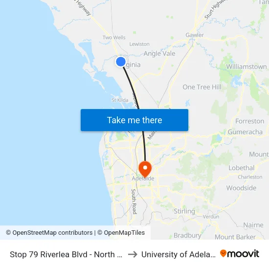 Stop 79 Riverlea Blvd - North side to University of Adelaide map
