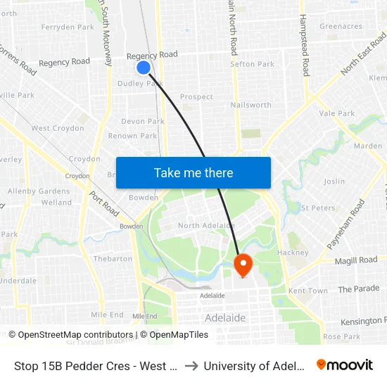 Stop 15B Pedder Cres - West side to University of Adelaide map