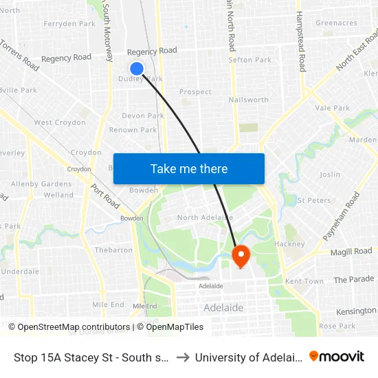 Stop 15A Stacey St - South side to University of Adelaide map