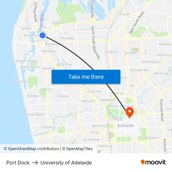 Port Dock to University of Adelaide map