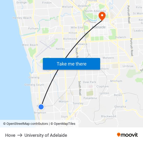 Hove to University of Adelaide map
