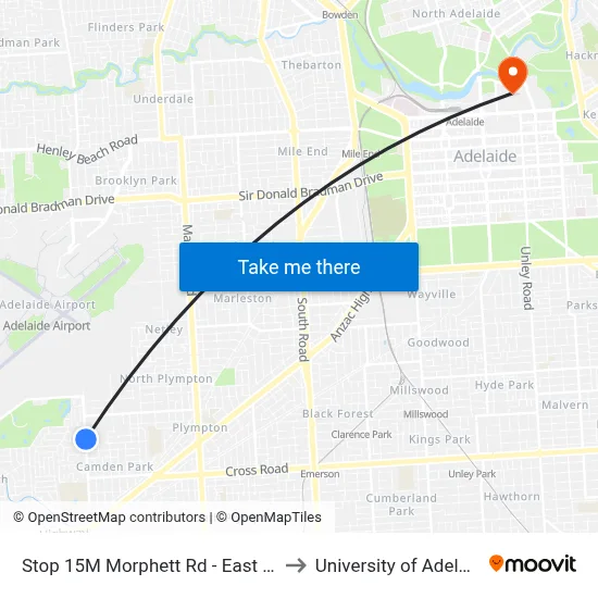 Stop 15M Morphett Rd - East side to University of Adelaide map