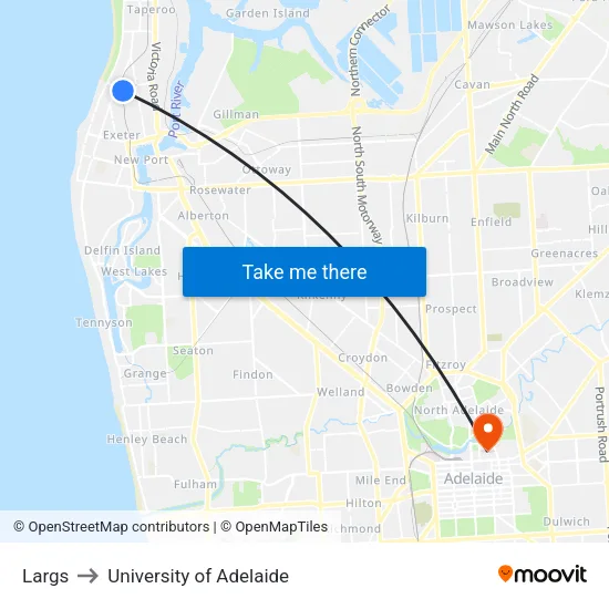 Largs to University of Adelaide map