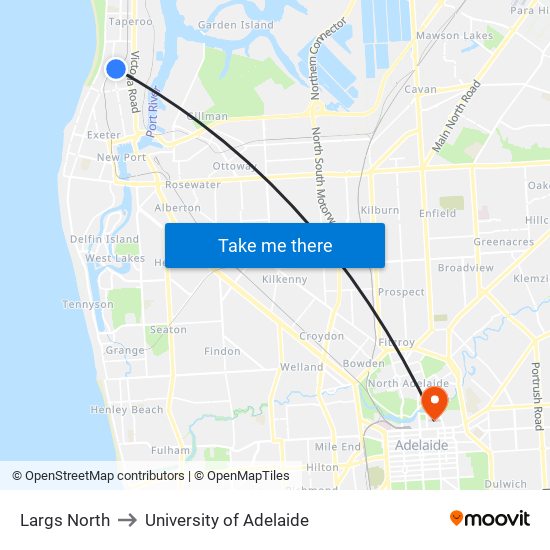 Largs North to University of Adelaide map