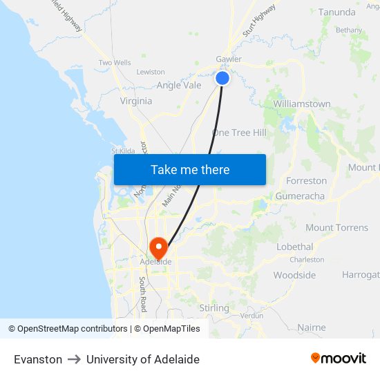 Evanston to University of Adelaide map