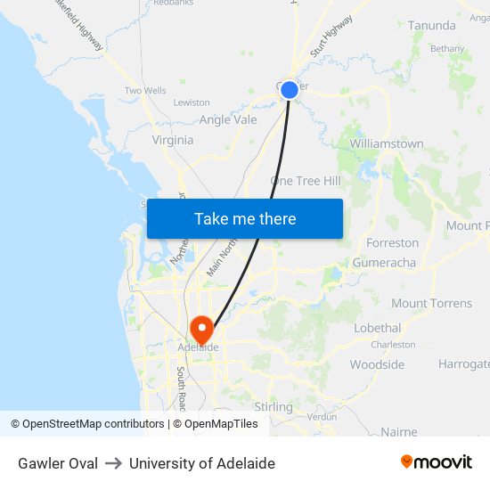 Gawler Oval to University of Adelaide map