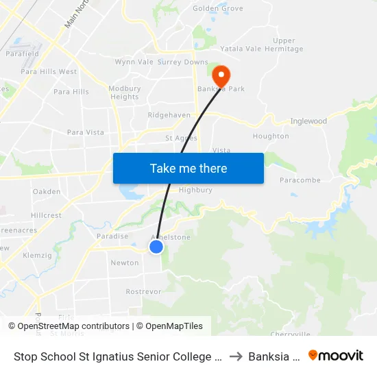 Stop School St Ignatius Senior College Manresa Ct to Banksia Park map