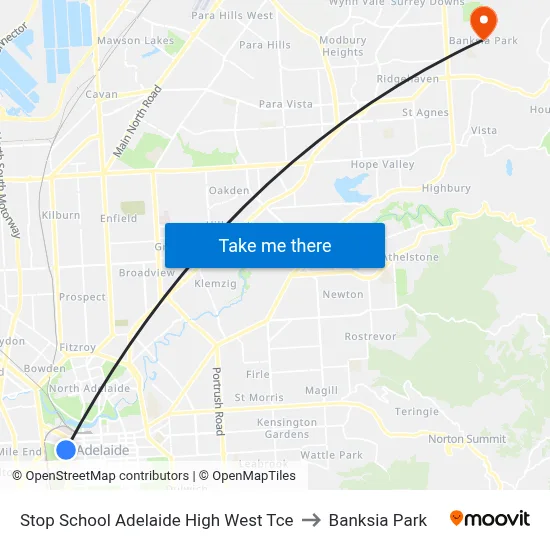 Stop School Adelaide High West Tce to Banksia Park map