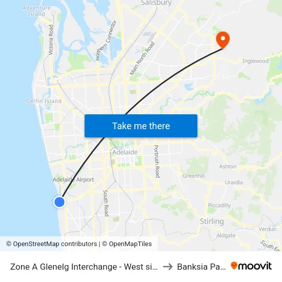 Zone A Glenelg Interchange - West side to Banksia Park map